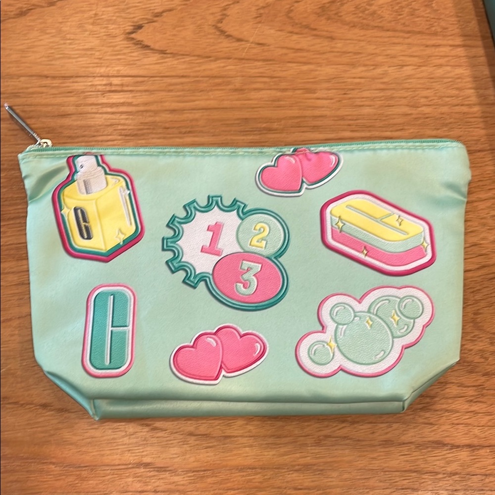 Clinique Green and Pink Cartoon Patch Bag
